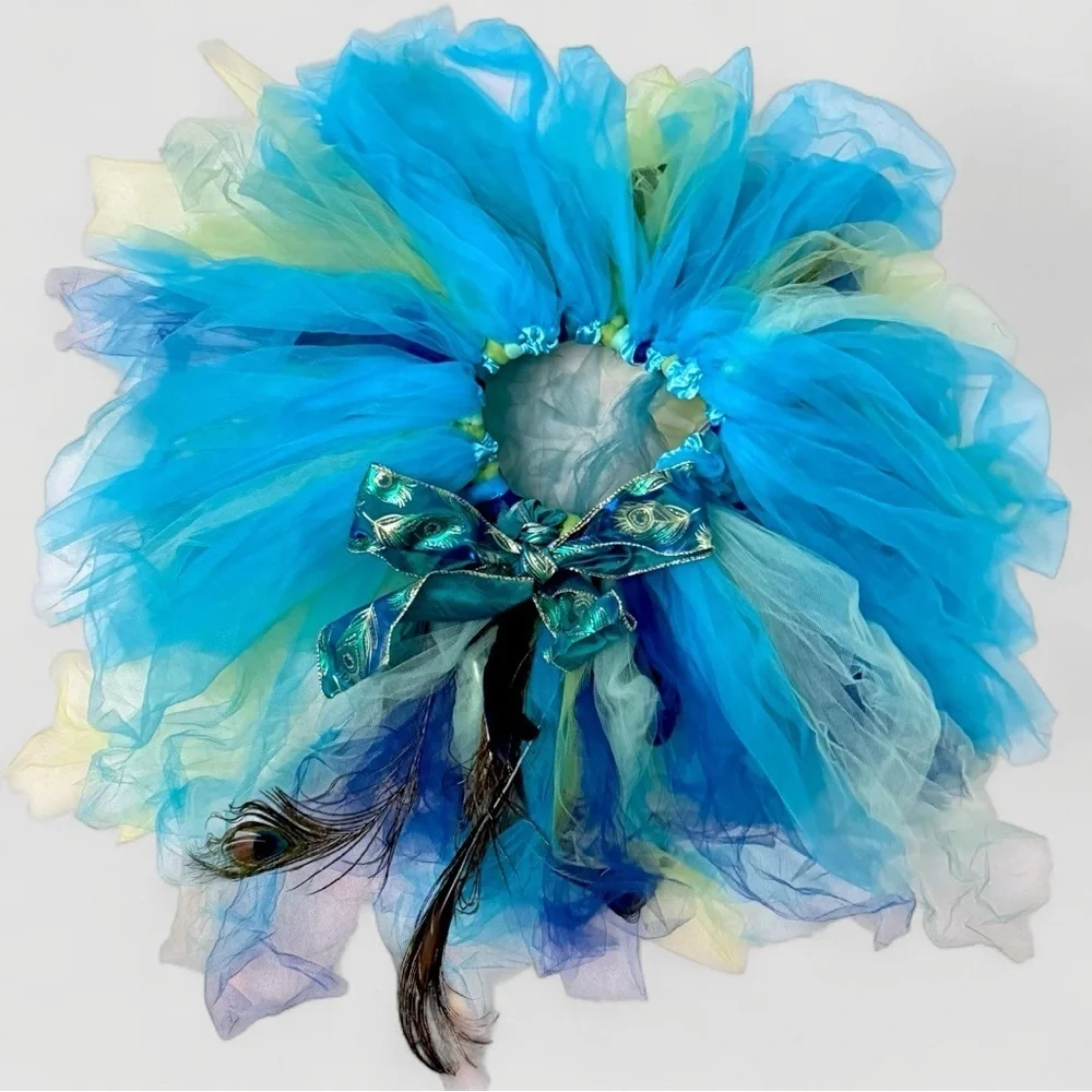 Handmade Peacock Costume Tulle Tutu Skirt and Fascinator – Girls Size 7 Dress-Up